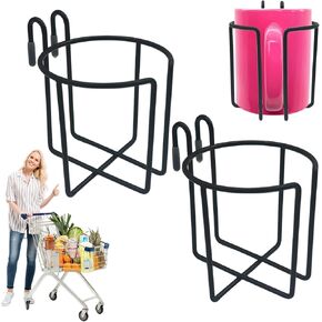 حامل أكواب عربة التسوق قابل لإعادة الاستخدام، قطعتان من حامل المشروبات المعدني المعلق مع قضيب سفلي، عربات البقالة، حامل أكواب القهوة، زجاجة مشروبات معلقة من ستانلي لقوافل التسوق في الهواء الطلق، والسفر، إلخ in Kuwait