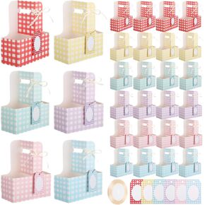 24 Sets 2 Cup Drink Carriers with Handles Cards Easter Gingham Cup Holders for Drinks Flowers Women Gifts Wedding Birthday Party Supplies(Pastel) in Kuwait