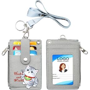 HASFINE ID Badge Holder with Lanyard - Durable PU Leather ID Card Holder, Cartoon Rabbit Design, Zipper Pocket, and Keychain Neck Lanyard for Students, Work Staff and Teens in Kuwait