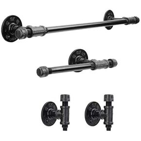 Rustic Pipe Decor 4 Piece Bathware Fixture Set, Wall Mount Kit Includes 18 Inch Towel Bar Rack, Two Robe Hooks and Toilet Paper Holder, Industrial Vintage Farmhouse DIY Bathroom Hardware, Black Pipes in Kuwait