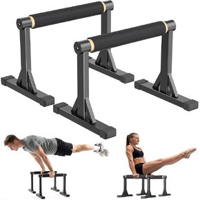 قضيب متوازي خشبي مقاس 12 بوصة وقضيب غمس مع مقابض مضادة للانزلاق، معدات لياقة بدنية خالية من الصخور للوقوف على اليدين والجلوس على شكل حرف L والجمباز وتدريبات القوة لصالة الألعاب الرياضية المنزلية، سعة 600 رطل in Kuwait