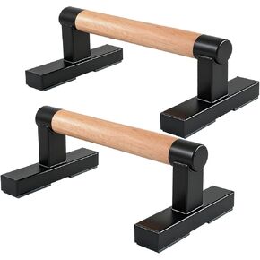زوج واحد من قضبان الدفع الخشبية للرجال، مقابض تمارين الضغط لتدريب القوة من أجل تمارين رياضية منزلية، واللياقة البدنية، وقضبان التمارين الأرضية، من الخشب الصلب مع دعامة معدنية - تدعم 600 رطل in Kuwait