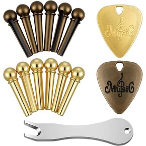 Acoustic Guitar Bridge Pins and Guitar Bridge Pins Remover with 2 Metal Guitars Picks, 12 Metal Guitars Pegs Replacement Parts and Accessories in Kuwait