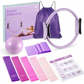 مجموعة رينو فالي هوم بيلاتيس للنساء، معدات بيلاتيس مع دائرة سحرية مقاس 13 بوصة، كرة صغيرة، 5 أشرطة مقاومة، حقيبة وأدلة، مجموعة أساسيات التمرين المنزلي للمبتدئين لتمرين الجسم بالكامل in Kuwait