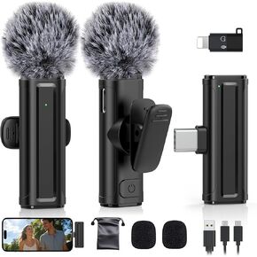 Wireless Mini Microphone for iPhone, iPad, Android Phone, 2 Pack Lavalier Mic with 360° Rotatable Clip, Plug and Play Noise Reduction USB-C Lapel Mic for Video Recording YouTube Content Creators in Saudi Arabia