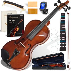 AKLOT Ergonomic Acoustic 4/4 Violin: Lesson Book, Solid Wood, Intermediate Beginner Glossy Fiddle, with Hard Case, Extra String, Bow, Shoulder Rest, Tuner, Fretboard Stickers, Full Size Adults Violen in Kuwait