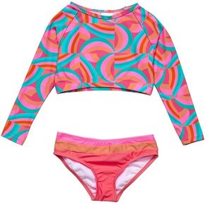 Snapper Rock Girls Geo Melon Sustainable Crop Rash Top, 4, Red in Kuwait