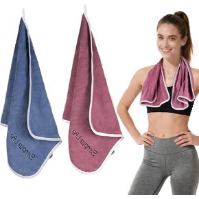 مناشف الصالة الرياضية المصنوعة من الألياف الدقيقة من جيرند، مناشف التمرين سريعة الجفاف للنساء والرجال، منشفة رياضية فائقة النعومة للياقة البدنية واليوجا والسباحة والجري والرياضات الخارجية (أزرق + وردي) in Kuwait