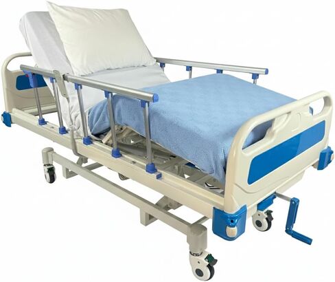 سرير مستشفى شبه كهربائي من Glory Medical PAM-3SE - 3 أسرة مستشفى كهربائية قابلة للتعديل للاستخدام المنزلي - أدوات تحكم وعجلات قفل وقضبان، تتضمن المجموعة مرتبة إسفنجية وصينية سرير وملاءتين in Kuwait