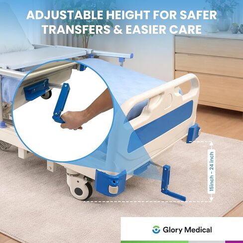 سرير مستشفى شبه كهربائي من Glory Medical PAM-3SE - 3 أسرة مستشفى كهربائية قابلة للتعديل للاستخدام المنزلي - أدوات تحكم وعجلات قفل وقضبان، تتضمن المجموعة مرتبة إسفنجية وصينية سرير وملاءتين in Kuwait