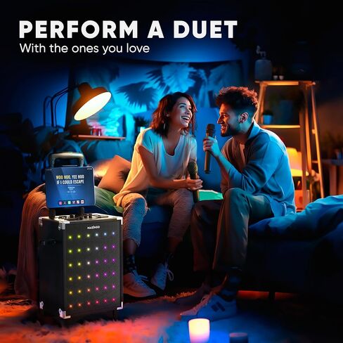 آلة كاريوكي ماسينجو للبالغين والأطفال، مكبر صوت 40 وات مع مكبر صوت 8 بوصات، 2 ميكروفونات لاسلكية، بلوتوث، USB، MicroSD، راديو FM، اتصال تلفزيون، حامل الكمبيوتر اللوحي، وضع الكاريوكي في الوقت الحقيقي، سوبرانو X2 in Kuwait