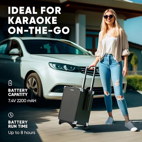 آلة كاريوكي ماسينجو للبالغين والأطفال، مكبر صوت 40 وات مع مكبر صوت 8 بوصات، 2 ميكروفونات لاسلكية، بلوتوث، USB، MicroSD، راديو FM، اتصال تلفزيون، حامل الكمبيوتر اللوحي، وضع الكاريوكي في الوقت الحقيقي، سوبرانو X2 in Kuwait