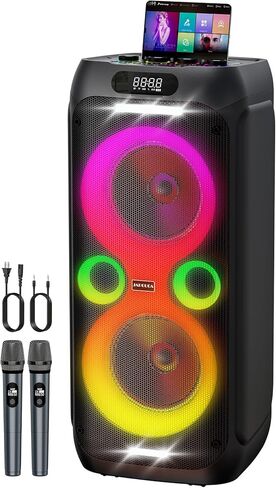 Karaoke Machine,Party Speaker Bass Boost w/Double 8" Woofer,Big Portable Bluetooth Speaker, 2 Wireless Microphone,24H/EQ/REC/RGB Light/Echo,Portable PA System for Outdoor Party, Home Gathering in Kuwait