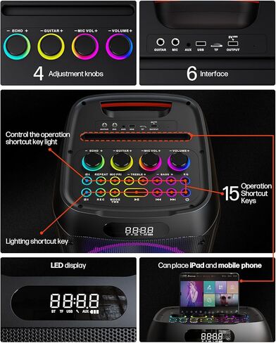 Karaoke Machine,Party Speaker Bass Boost w/Double 8" Woofer,Big Portable Bluetooth Speaker, 2 Wireless Microphone,24H/EQ/REC/RGB Light/Echo,Portable PA System for Outdoor Party, Home Gathering in Kuwait