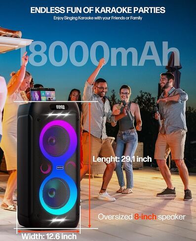 Karaoke Machine,Party Speaker Bass Boost w/Double 8" Woofer,Big Portable Bluetooth Speaker, 2 Wireless Microphone,24H/EQ/REC/RGB Light/Echo,Portable PA System for Outdoor Party, Home Gathering in Kuwait