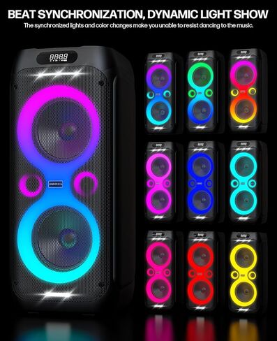 Karaoke Machine,Party Speaker Bass Boost w/Double 8" Woofer,Big Portable Bluetooth Speaker, 2 Wireless Microphone,24H/EQ/REC/RGB Light/Echo,Portable PA System for Outdoor Party, Home Gathering in Kuwait