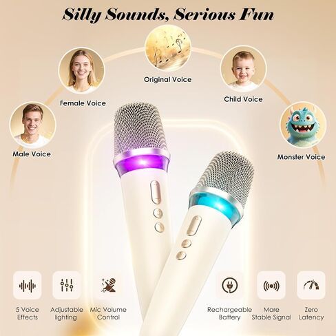Karaoke Machine with 2 Wireless Mics & Soft Leather Wrap |mini Portable Bluetooth Speaker with 5 Voice Changer Modes for Home Party, AUX/USB/TF Support, for Kids and Adults in Saudi Arabia