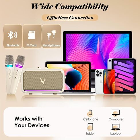 Karaoke Machine with 2 Wireless Mics & Soft Leather Wrap |mini Portable Bluetooth Speaker with 5 Voice Changer Modes for Home Party, AUX/USB/TF Support, for Kids and Adults in Saudi Arabia