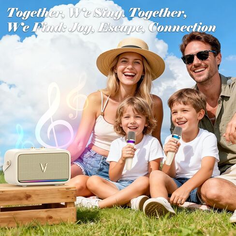 Karaoke Machine with 2 Wireless Mics & Soft Leather Wrap |mini Portable Bluetooth Speaker with 5 Voice Changer Modes for Home Party, AUX/USB/TF Support, for Kids and Adults in Saudi Arabia