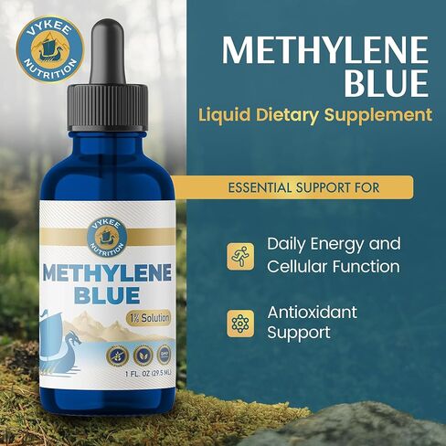 محلول Vykee Nutrition methylene Blue 1 بالمائة - مكمل سائل عالي النقاء لصحة الميتوكوندريا وإنتاج ATP - نباتي، غير معدّل وراثيًا، خالي من الغلوتين - 29.5 مل in Kuwait
