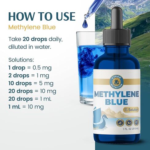 محلول Vykee Nutrition methylene Blue 1 بالمائة - مكمل سائل عالي النقاء لصحة الميتوكوندريا وإنتاج ATP - نباتي، غير معدّل وراثيًا، خالي من الغلوتين - 29.5 مل in Kuwait
