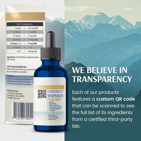 محلول Vykee Nutrition methylene Blue 1 بالمائة - مكمل سائل عالي النقاء لصحة الميتوكوندريا وإنتاج ATP - نباتي، غير معدّل وراثيًا، خالي من الغلوتين - 29.5 مل in Kuwait