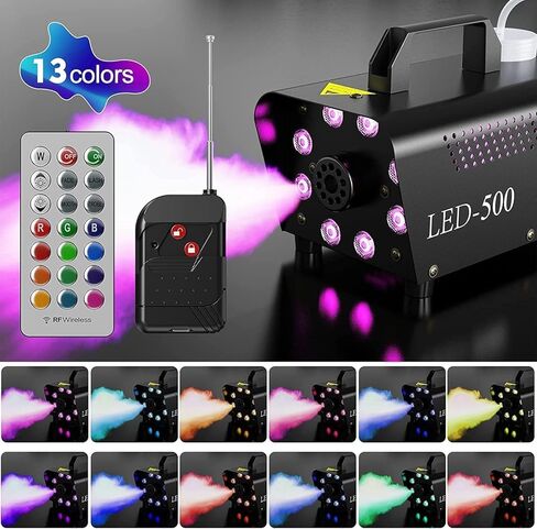 Fog Machine with 8 LED Lights,Smoke Machine with 13 Colorful LED Lights Effect,500W and 2000CFM Fog with Remote Control,Indoor, Perfect for Halloween, Party,Weddingand Stage Effect in Kuwait
