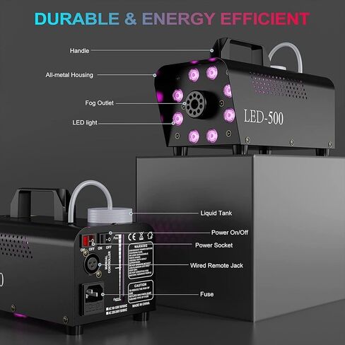 Fog Machine with 8 LED Lights,Smoke Machine with 13 Colorful LED Lights Effect,500W and 2000CFM Fog with Remote Control,Indoor, Perfect for Halloween, Party,Weddingand Stage Effect in Kuwait