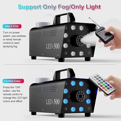 Fog Machine with 8 LED Lights,Smoke Machine with 13 Colorful LED Lights Effect,500W and 2000CFM Fog with Remote Control,Indoor, Perfect for Halloween, Party,Weddingand Stage Effect in Kuwait