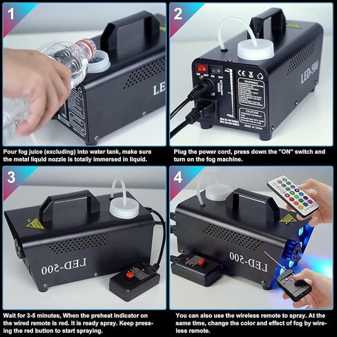 Fog Machine with 8 LED Lights,Smoke Machine with 13 Colorful LED Lights Effect,500W and 2000CFM Fog with Remote Control,Indoor, Perfect for Halloween, Party,Weddingand Stage Effect in Kuwait