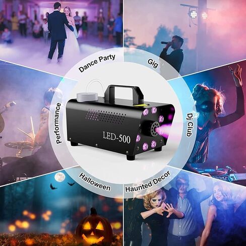 Fog Machine with 8 LED Lights,Smoke Machine with 13 Colorful LED Lights Effect,500W and 2000CFM Fog with Remote Control,Indoor, Perfect for Halloween, Party,Weddingand Stage Effect in Kuwait