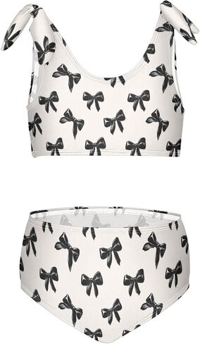 Wusikd Black Bows Girls Swimsuits Two Piece Beige Swimwear Bikini Set for for Girls Size 7-8T in Kuwait