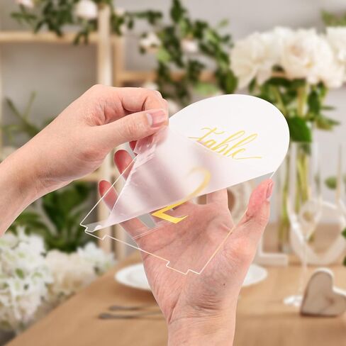 أرقام طاولة الزفاف المقوسة 1-10 مع حوامل، علامات أرقام طاولة أكريليك شفافة مقاس 5.5 × 7 بوصة بأرقام ذهبية، حاملات أرقام طاولة أنيقة لحفلات الزفاف والذكرى السنوية وأعياد الميلاد والحفلات والمناسبات in Kuwait