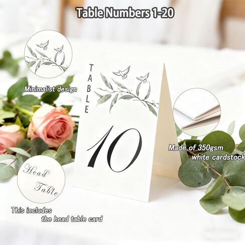 Elegant Wedding Table Numbers 1-20 with Head Table, 4x6 Inch White Art Paper Double-Sided Printed, No Stand Required, Perfect for Wedding Reception, Party, Event & Table Decor(1-10) in Saudi Arabia