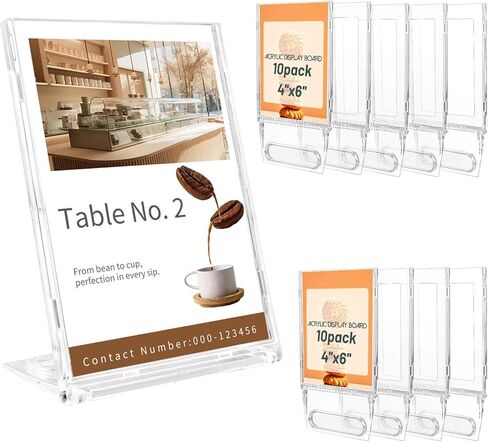 10 Pack 4x6 Inch Sign Holder Horizontal, Double-Sided Usage with Swivel Base for Table Display, for Office, Store, Restaurant, Retail Counters, for Menu, Message Board, Note in Saudi Arabia