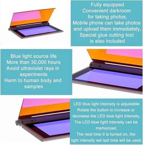 470nm Blue Light LED Transilluminator, Blue Light Gel Cutter for DNA, Protein Gels, with Angle Adjustable Amber Filter, Gel Electrophoresis Visualization, Light Intensity Adjustable in Kuwait