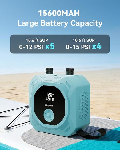 Electric Paddle Board Pump, 50PSI High Pressure Rechargeable SUP Pump, Intelligent Dual Stage Inflation & Deflation, Auto-Off for Stand Up Paddle Boards, Car Tires, Boats, Surfing Kite, Tent in Saudi Arabia