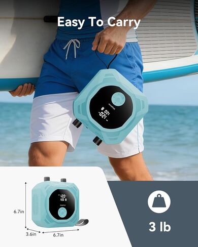 Electric Paddle Board Pump, 50PSI High Pressure Rechargeable SUP Pump, Intelligent Dual Stage Inflation & Deflation, Auto-Off for Stand Up Paddle Boards, Car Tires, Boats, Surfing Kite, Tent in Saudi Arabia