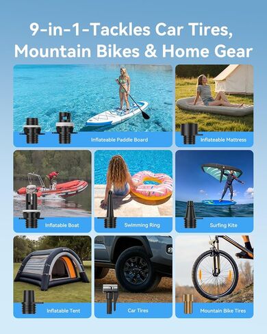 Electric Paddle Board Pump, 50PSI High Pressure Rechargeable SUP Pump, Intelligent Dual Stage Inflation & Deflation, Auto-Off for Stand Up Paddle Boards, Car Tires, Boats, Surfing Kite, Tent in Saudi Arabia