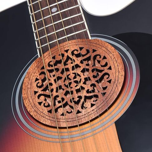 Mahogany Wood Acoustic Guitar Soundhole Cover with Feedback Buffer for EQ Folk Guitars - 4-Pack Wooden Sound Hole Block for Pickguard Compatible Guitars in Kuwait