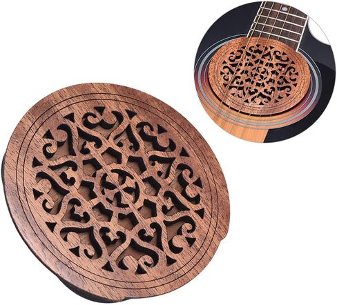 Mahogany Wood Acoustic Guitar Soundhole Cover with Feedback Buffer for EQ Folk Guitars - 4-Pack Wooden Sound Hole Block for Pickguard Compatible Guitars in Kuwait