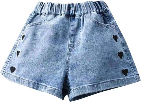 Girls Jean Shorts Embroidered Heart Print High Waistband Jeans with Pockets Y2K Casual Denim Shorts Cute Wide Leg Baggy Jorts in Saudi Arabia