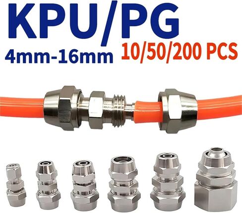 Copper Nickel Quick Screw Joint PU Straight PG Variable Diameter Direct Gas Pipe Lock Nut Type 6-4 8-6 10-6 12-16mm 10Pcs(KPU-4mm) in Saudi Arabia