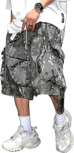 Shenhe Men Camo Print Y2K شورت الشحن الخفراء الهيب هوب شورت برمودا in Saudi Arabia