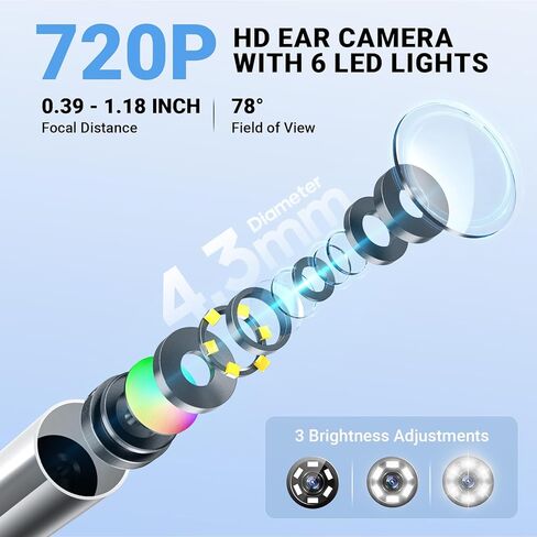 ScopeAround Otoscope, 720PHD Ear Scope Set, Digital Otoscope w/1.85in IPS Screen, Ear Wax Removal Tool Camera, Video Otoscope Ear Camera with 6 LED Lights, Compatible with Android/iPhone in Kuwait