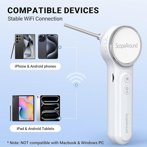 ScopeAround Otoscope, 720PHD Ear Scope Set, Digital Otoscope w/1.85in IPS Screen, Ear Wax Removal Tool Camera, Video Otoscope Ear Camera with 6 LED Lights, Compatible with Android/iPhone in Kuwait