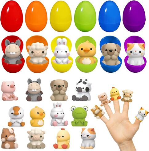 Letapapa Prefilled Easter Eggs with Animal Finger Puppets for Easter Basket Stuffers Fillers, Easter Party Favors for Kids Toddlers, Easter Eggs Hunt, School Classroom Rewards Supplies,12 Pack in Kuwait