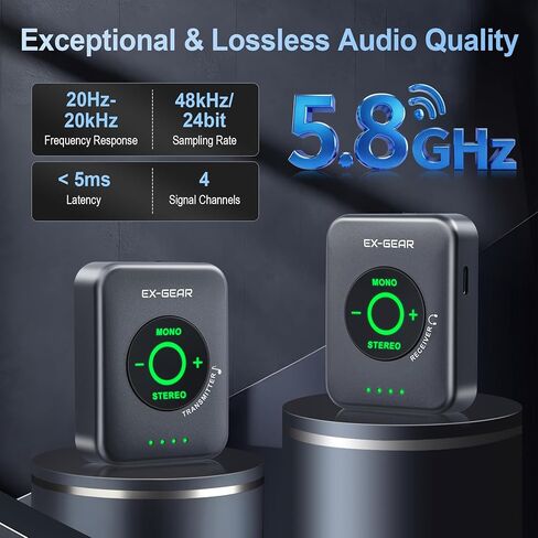Wireless in Ear Monitor System 5.8GHz, Ultra-Low Latency Clear Stereo Monitoring, 48kHz/24-bit Audio, Rechargeable TX/RX, One-to-Many Auto-Pairing, 100ft Range, Space Gray in Kuwait