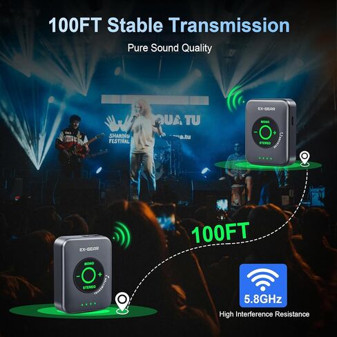 Wireless in Ear Monitor System 5.8GHz, Ultra-Low Latency Clear Stereo Monitoring, 48kHz/24-bit Audio, Rechargeable TX/RX, One-to-Many Auto-Pairing, 100ft Range, Space Gray in Kuwait