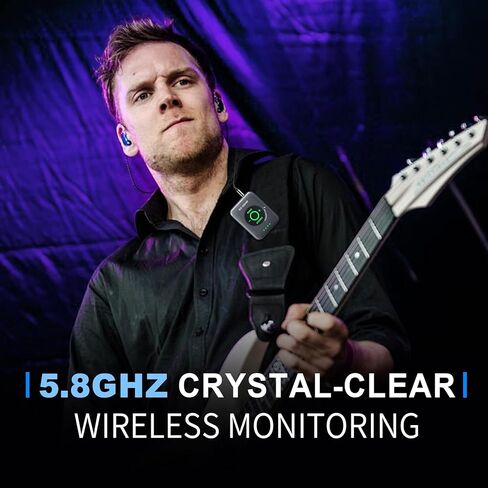 Wireless in Ear Monitor System 5.8GHz, Ultra-Low Latency Clear Stereo Monitoring, 48kHz/24-bit Audio, Rechargeable TX/RX, One-to-Many Auto-Pairing, 100ft Range, Space Gray in Kuwait